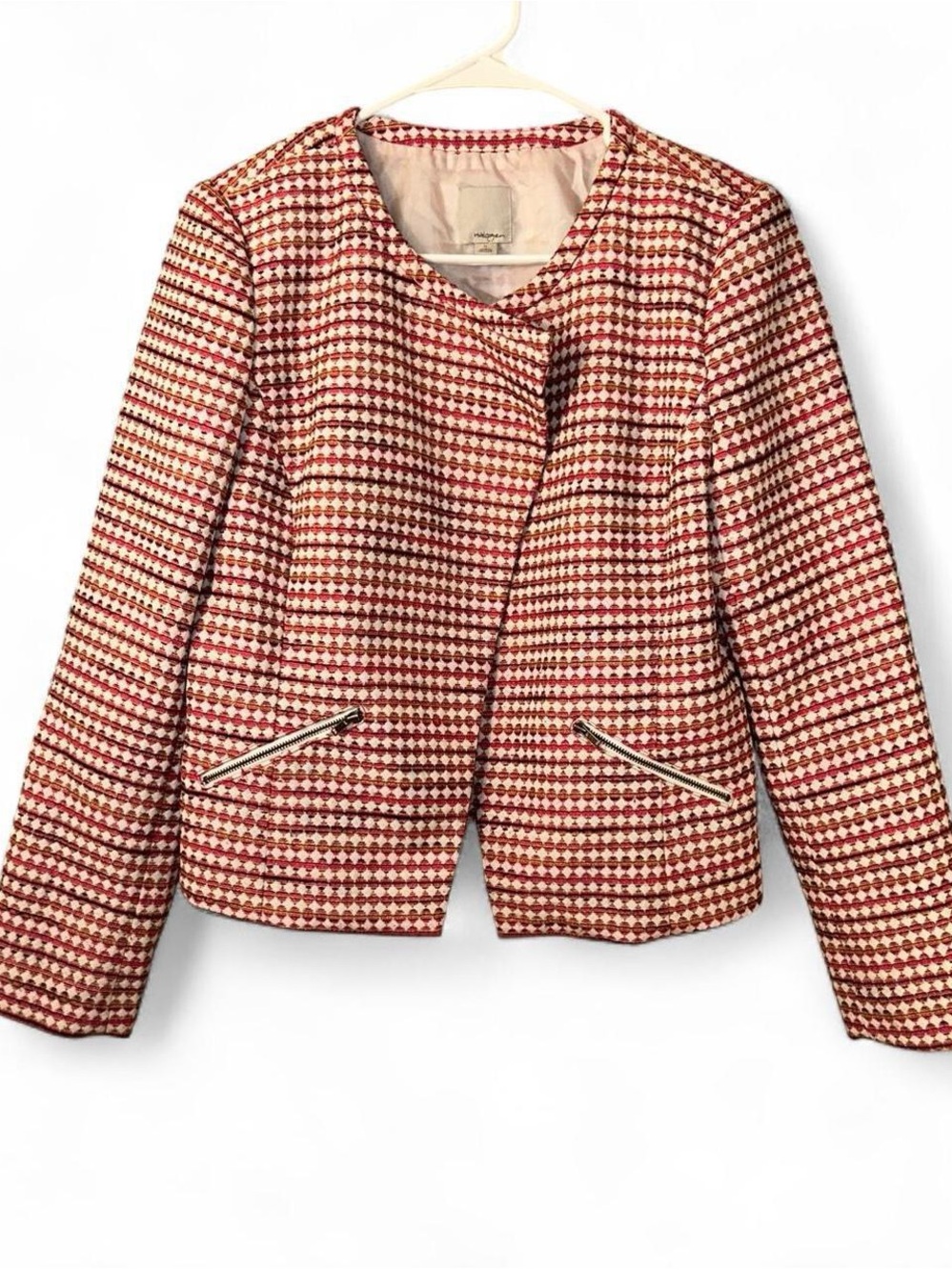 Halogen Pink and Cream Tweed Collarless Blazer